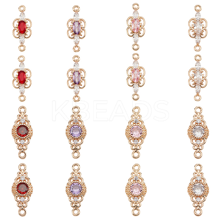 AHADERMAKER 16Pcs 8 Style Brass Pave Cubic Zirconia Connector Charms KK-GA0001-29-1