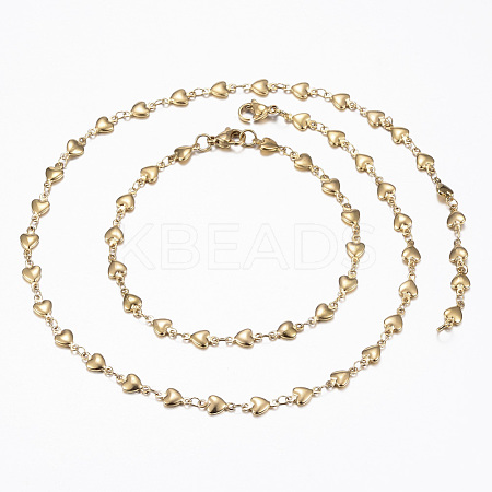 304 Stainless Steel Heart Link Chain Jewelry Sets SJEW-H103-A-01G-1