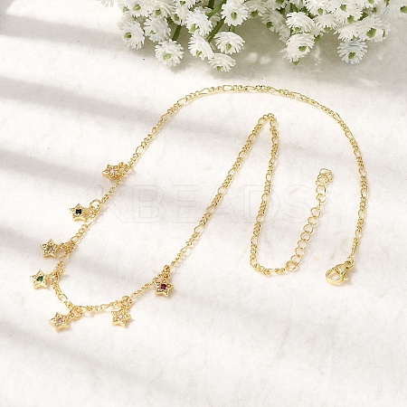 Brass Micro Pave Cubic Zirconia Star Pendant Necklaces NJEW-B157-12G-1