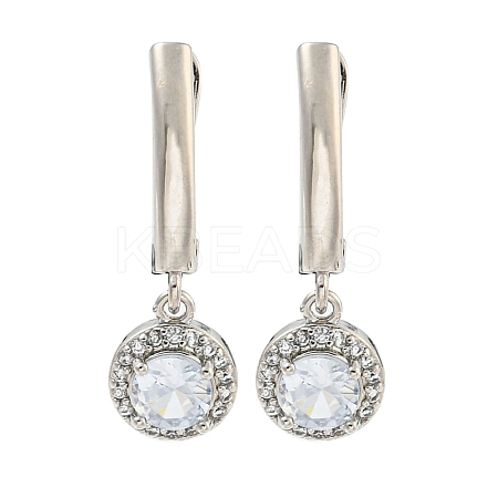 Flat Round Brass Micro Pave Clear Cubic Zirconia Hoop Earrings EJEW-I307-02P-1