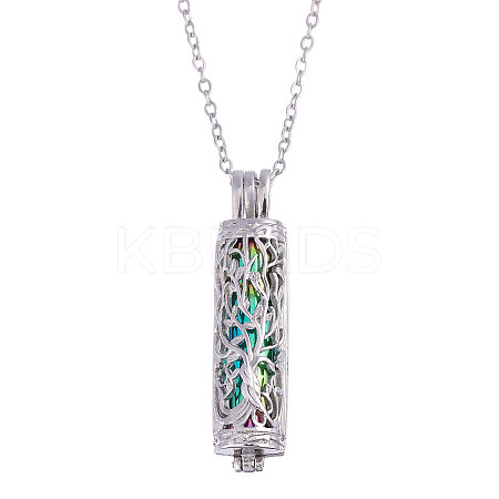 1Pc 304 Stainless Steel Tree of Life Hollow Column Pendant Pet Urn Ashes Necklaces NJEW-CA0001-28RC-1