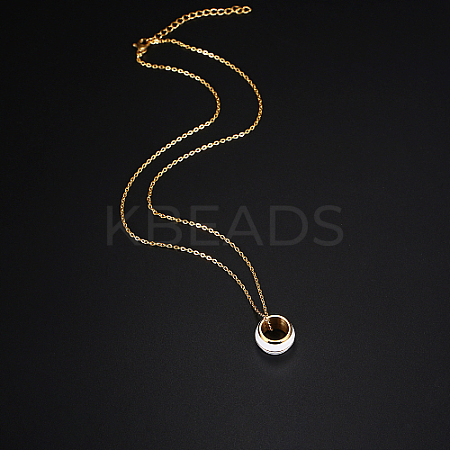 304 Stainless Steel Enamel Ring Pendant Necklaces for Women UA5273-1-1