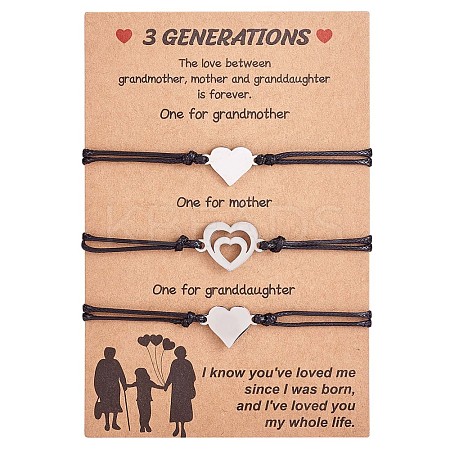 3Pcs 3 Style 430 Stainless Steel Heart Link Bracelets Set JB727A-1