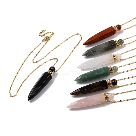 Natural Mixed Stone Bullet Shaped Perfume Bottle Pendant Necklaces G-B089-02G-1