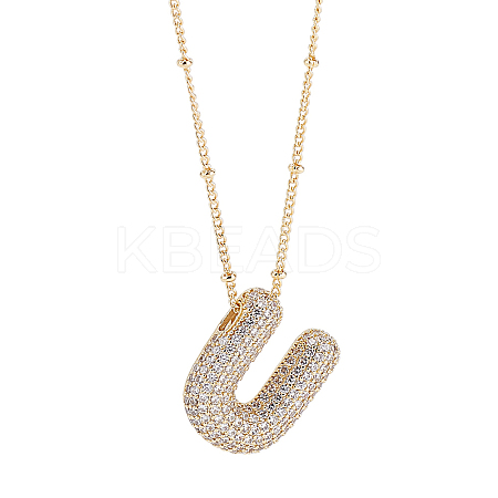 1Pc Brass Micro Pave Cubic Zirconia Letter Pendant Necklaces NJEW-LP0001-43U-G-1