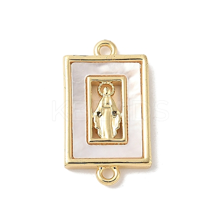 Brass Pave Natural White Shell Religion Connector Charms KK-S522-04A-G-1