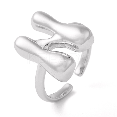 Initials Brass Open Cuff Ring for Women RJEW-N046-02N-P-1