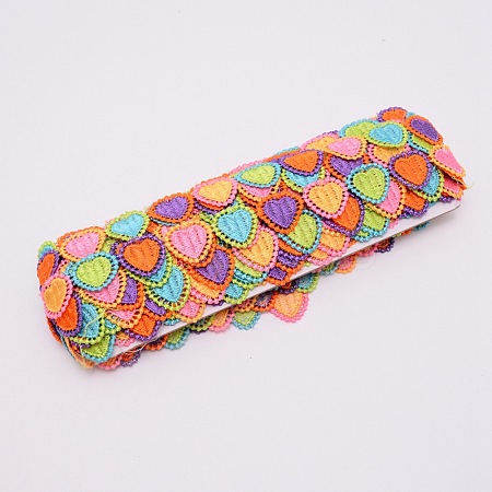 Heart Embroidered Polyester Ribbon OCOR-WH0060-07-1