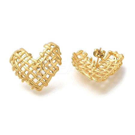 PVD Vacuum Plating 304 Stainless Steel Woven Heart Stud Earrings for Women EJEW-S227-48G-1