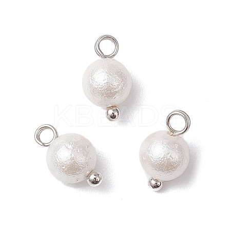 Wrinkle Textured Shell Pearl Round Charms PALLOY-JF03823-02-1