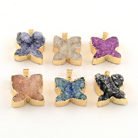 Dyed Natural Druzy Agate Pendants with Golden Plated Iron Findings G-R275-150-1