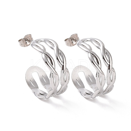 Non-Tarnish 304 Stainless Steel Double Layer C-shape Stud Earrings EJEW-G326-01P-1