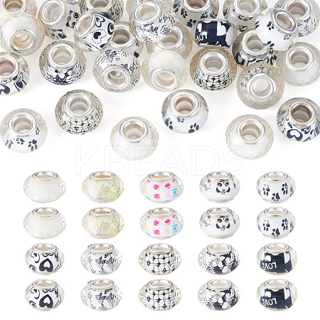 30Pcs Printed Transparent Resin European Beads RESI-TADJ0001-03D-1