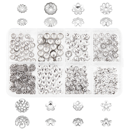 320pcs 8 Style 304 Stainless Steel Bead Caps STAS-PH0004-46-1