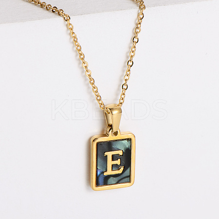 304 Stainless Steel Pave Natural Paua Shell Rectangle Initial Pendant Necklaces for Women LS-FS-WG38E89-05-1
