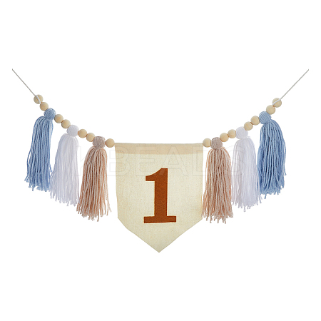 Bohemian Cotton Braided Tassel Banners AJEW-WH0752-049A-1
