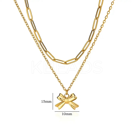 304 Stainless Steel Bowknot Pendant Necklaces LS-NJEW-L182-001G-02-1