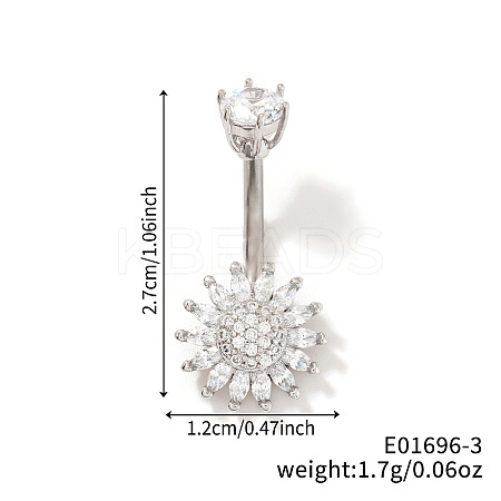 Shiny Sunflower Brass Full Crystal Rhinestone Belly Button Rings AG8892-3-1