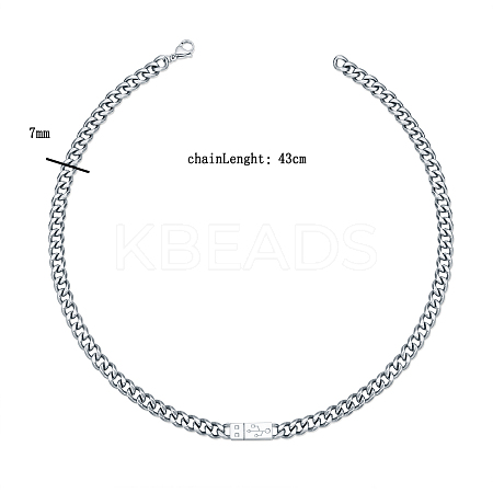 Non-Tarnish Stylish 304 Stainless Steel Men's Double-sided Polished Cuban Link Chain Necklace IS7309-1