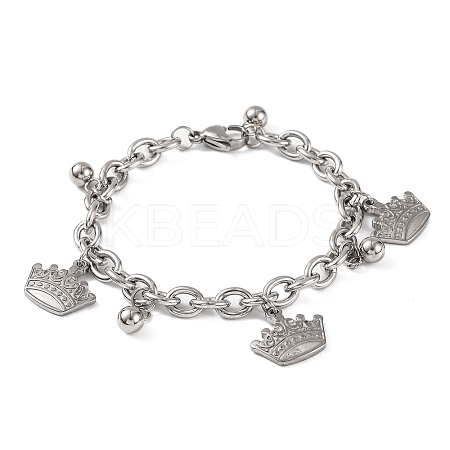 Tarnish Resistant 201 Stainless Steel Crown Charm Bracelets BJEW-B078-100P-1