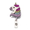 Unicorn Glitter Powder Felt & ABS Plastic Badge Reel AJEW-I053-38-1