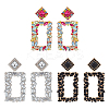3 Pairs 3 Colors Rhinestone Hollow Out Rectangle Dangle Stud Earrings EJEW-FI0001-12-1