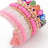8Pcs Love Theme Natural Rose Quartz & Synthetic Hematite & Opalite Tassel Charm Bracelet Sets BJEW-JB08947-6