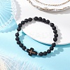 2Pcs Cross Natural Lava Rock & Synthetic Turquoise & Wood Round Beads Stretch Bracelets for Men Women BJEW-JB11832-4