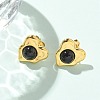 Natural Obsidian & Ion Plating(IP) 304 Stainless Steel Heart Stud Earrings EJEW-A118-04G-01-1