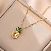 Pineapple Stainless Steel Rhinestone Pendant Necklace & Stud Earrings & Finger Ring Set WG65275-04-4