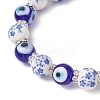 Handmade Flower Printed Porcelain Ceramic & Handmade Lampwork Evil Eye Beads Stretch Bracelets for Women BJEW-JB12105-04-4