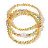 3Pcs 3 Styles Brass Round Beaeds Stretrch Bracelets for Women BM4662-2