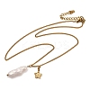 Natural Freshwater Keshi Pearl Stick & 304 Stainless Steel Flower Pendant Necklaces for Women NJEW-K255-55G-1