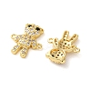 Rack Plating Brass Clear & Black Cubic Zirconia Bear Connector Charms KK-C084-15C-G-2