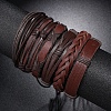 6Pcs 6 Style Adjustable Braided Imitation Leather Cord Bracelet Set with Waxed Cord for Men BJEW-F458-15-7