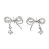 Left and Right Bowknot Brass Micro Pave Clear Cubic Zirconia Stud Earrings EJEW-L293-001P-1