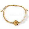 Imitation Pearl and Brass Saint Benedict Braided Bead Bracelets KP6024-5