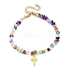 3Pcs 3 Colors Alloy Cross Charm Bracelets BJEW-JB12323-3