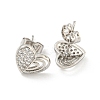 Heart Brass Pave Clear Cubic Zirconia Stud Earrings EJEW-M258-36P-2