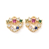 Heart Brass Micro Pave Colorful Cubic Zirconia Charms KK-G435-15G-2