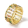 Rack Plating Brass Micro Pave Colorful Cubic Zirconia Rectangle Open Cuff Ring LS-RJEW-M162-37G-1