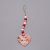 Valentine's Day Theme Schima Wood Beads & Hemp Rope Pendants Decorations HJEW-TAC0012-14-1