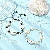 2Pcs Natural Cowrie Shell & Black Tourmaline & Malaysia Jade Beads & Synthetic Turquoise Beaded Adjustable Bracelets Set for Women BJEW-JB13917-1