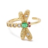 Green Cubic Zirconia Dragonfly Open Ring RJEW-P032-33G-2