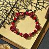 Synthetic Coral Rose Flower & Opaque Glass Beads & ABS Plastic Imitation Pearl Beaded Stretch Bracelets for Women BJEW-JB10748-2