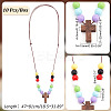 Wood Cross with Acrylic Beaded Pendant Necklaces for Women NJEW-AB00012-2
