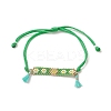 Handmade Japanese Seed Rectangle with Flower Link Braided Bead Bracelet BJEW-MZ00014-01-1
