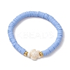 5Pcs 5 Colors Handmade Polymer Clay Disc Beaded Stretch Bracelets BJEW-JB10259-01-3