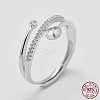 Anti-Tarnish Adjustable Rhodium Plated 925 Sterling Silver Design Ring Mounts Fittings with Pearl Seat STER-K038-023P-5