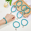 8Pcs 8 Style Synthetic Turquoise Round Beaded Stretch Bracelets Set with Alloy Charms BJEW-FI0001-83-3